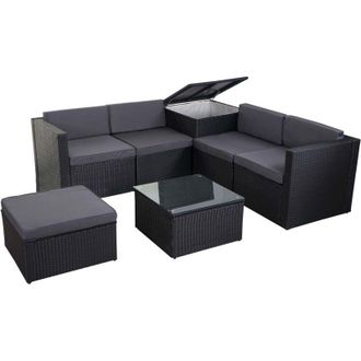 Hhg Set salotto giardino esterno salottino HHG 609 polyrattan antracite con cuscini grigi