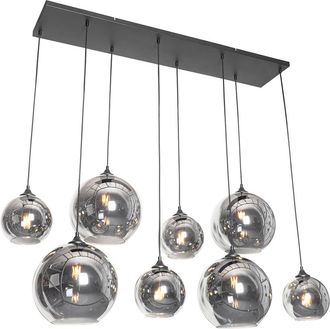 QAZQA Art D&eacute;co L&aacute;mpara Colgante Inteligente Negra Con Cristal Ahumado Incl. 8 Wifi G95 - Sandra Vidrio /acero Alargada Adecuado Para Led Max. 8 X 4.9 Watt -
