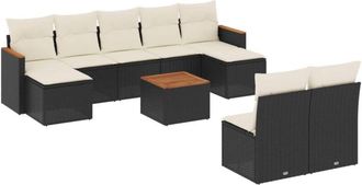 vidaXL Vidaxl - Set De Sof&aacute;s De Jard&iacute;n 10 Pzas Cojines Rat&aacute;n Sint&eacute;tico Negro