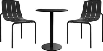 Vente-Unique Comedor de jard&iacute;n en metal: una mesa D.60 cm y 2 sillas apilables - Negro - BALVORA de MYLIA