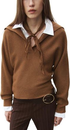Mango Rib Johnny Collar Sweater in Tobacco Brown at Nordstrom, Size Xx-Small