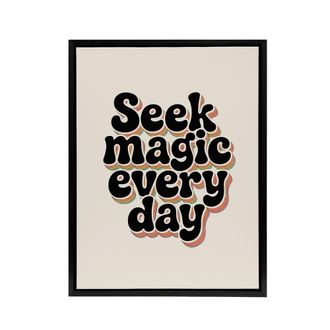 Artery8 Seek Magic Every Day Funky Retro Typography Framed Canvas Art Print in Beige | Size: W24 x H32