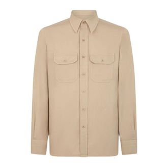 Tom Ford Overhemden, Heren, Beige, XL, Katoen, Military Fit Shirt