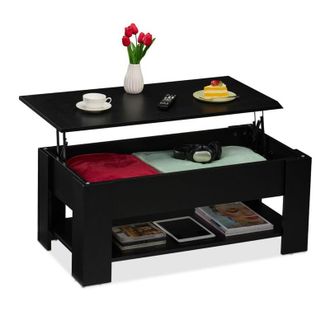 Relaxdays Coffee Table, Lift Function, hwd: 42 x 98 x 50 cm, Living Room Desk with Storage Space, Modern, Shelf, Black - Relaxdays