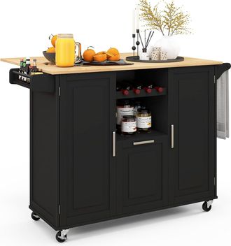 Costway Costway Carrito De Cocina Isla De Cocina Con Encimera De Hoja Abatible Y 4 Ruedas Giratorias Carrito De Cocina Con Caj&oacute;n Profundo Estante Para Botella