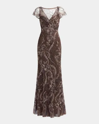 Mac Duggal Embroidered Sequined Gown
