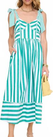 Entro Striped Midi Dress In Green/ White