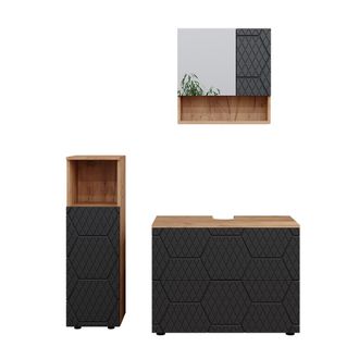 Vicco Conjunto De Muebles De Ba&ntilde;o Irma, Rayas Antracita, 3 Piezas, Con Armario Midi