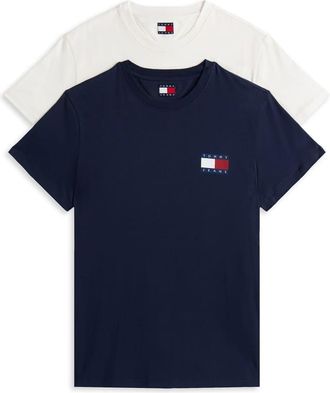 Tommy Jeans Confezione da 2 T-shirt slim fit bianca e blu navy con logo della bandiera-Multicolore