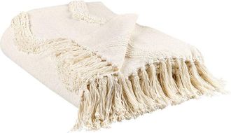 Beliani Manta De Algod&oacute;n Beige Claro 125 X 150 Cm Patr&oacute;n Geom&eacute;trico Sala De Estar Khari