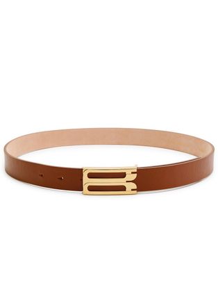 Victoria Beckham Frame Smoothed Leather Belt - Tan - M