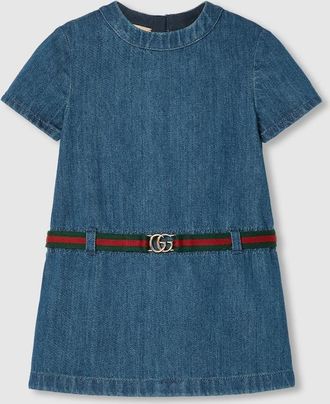 Gucci Kids - Denim Dress With Web, Blue