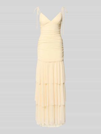 Jake*s Maxikleid im Stufen-Look mit Raffungen in Hellgelb, Gr&ouml;&szlig;e 32