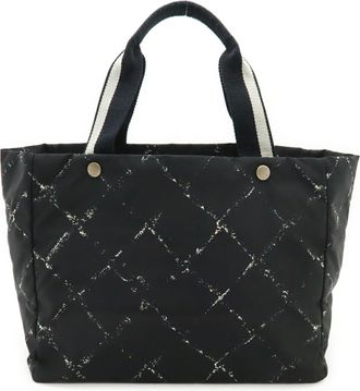 Chanel Black Red Color Nylon Shoulder Bag Tote Bag (Pre-Owned)