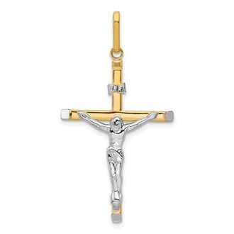 Diamond2Deal 14k Two-tone Gold Crucifix Pendant