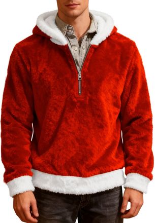 Generic Mens Christmas Sweatshirt Hoodies Soft Plush, Flannel Warm Pullovers for Men Uk Patchwork Ribbed Cuff Funny Novelty Fashion Holiday Parties Hooded Clo