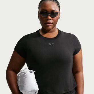 Nike Womens Nike Sportswear Chill Knit Cropped T-Shirt (Plus Size) in Black | FZ2479-010