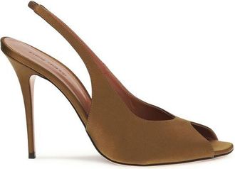 Amina Muaddi Brown Silk Stiletto Heel Womens Sandals