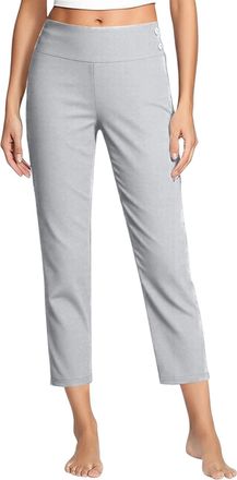 Generic Women Cropped Trousers Elasticated Waist 3/4 Pants Solid Color Stretch Ladies Capri Leggings (UK, Alpha, L, Regular, Regular, Light Gray)