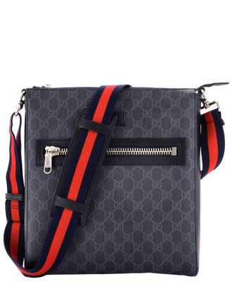 Gucci Web Strap Front Zip Messenger Bag Gg Coated Medium (Authentic Pre-Loved)