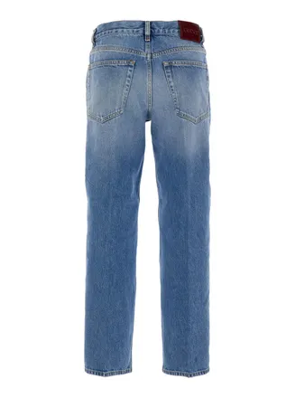 Gucci Womens Blue Jeans With Logo Patch And Faded Effect Fabric