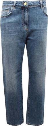 Elisabetta Franchi Jeans met logo in reli&euml;f - Dames - Regular Fit Jeans - Blauw - W30 - Katoen - Jeans