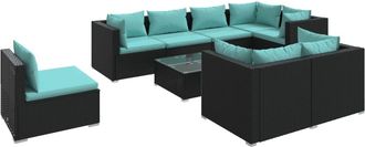vidaXL Set De Muebles De Jard&iacute;n 9 Pzas Y Cojines Rat&aacute;n Sint&eacute;tico Negro Vidaxl