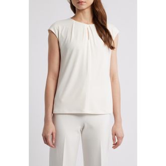 Anne Klein Pleat Neck Cap Sleeve Top in White Dove at Nordstrom, Size Xx-Small
