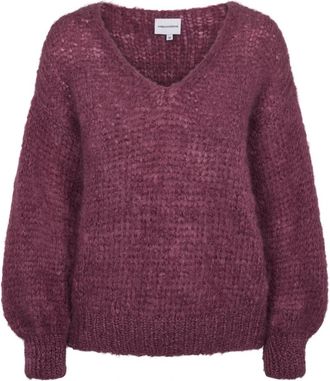 Americandreams Milana LS Mohair Knit - Dames - V-hals truien - Paars - L - Wol - Truien & Vesten