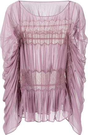 Alberta Ferretti draped lace-panel blouse - women - Silk/Polyamide/Polyamide - 42 - Purple
