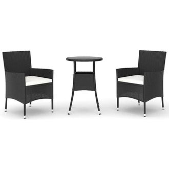 Berkfield Home 3 Piece Garden Bistro Set with Cushions Black Poly Rattan