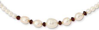 Diamond2Deal 14k Yellow Gold White Freshwater Cultured Pearl and Garnet Pendant Necklace