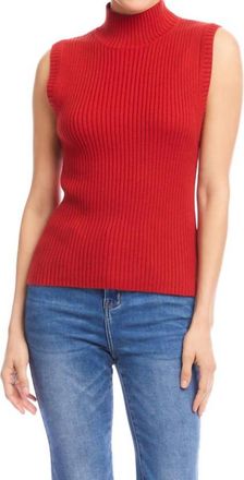 Karen Kane Ribbed Turtleneck Sweater Tank Top In Tomato