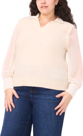 Halogen Mixed Media Long Sleeve Sweater in Birch at Nordstrom Rack, Size 1X