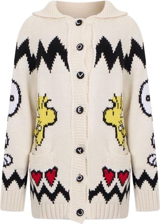 Philosophy di Lorenzo Serafini Witte cardigan met kleurrijk patroon - Dames - Vesten - Wit - 2XS - Katoen - Truien & Vesten