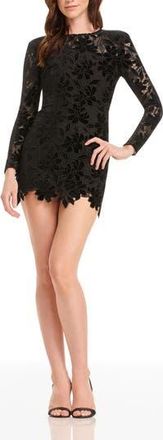 Dress The Population Stassi Long Sleeve Velvet Floral Lace Cocktail Minidress in Mocha-Black at Nordstrom Rack, Size Xx-Large