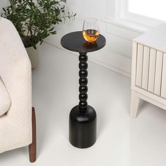 Jonathan Y Designs Turner 24.5 Designer Cottage Spindle Wood Column Drink Table and Decorative End Table with White Marble Round Top, Natural