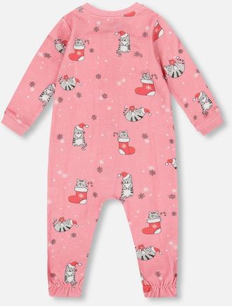 Deux par Deux One-Piece Organic Cotton Pajama Cat in Pink at Nordstrom, Size 24M