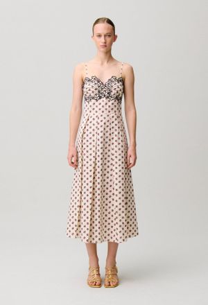 Claudie Pierlot Robe coton imprim&eacute;e broderies