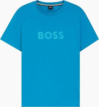 HUGO BOSS Mens BOSS Contrast Logo RN T-Shirt Turquoise/Aqua - Blue - Size: 36