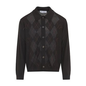 Our Legacy Cardigans, male, Brown, Size: XL Argyle Wool Polo Evening Shirt
