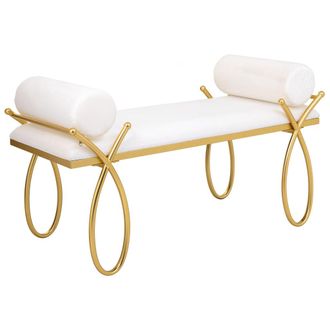 Wanderlust Deco Wanderlust Deco - Banqueta De Metal Dorado Y Tapizado Blanco 112,5x49x53h Cm