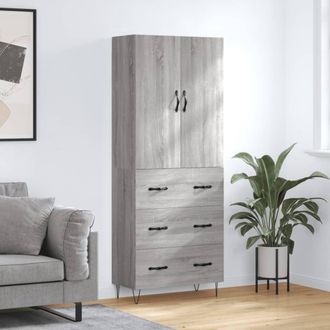 vidaXL Aparador Alto Madera Contrachapada Gris Sonoma 69,5x34x180 Cm Vidaxl