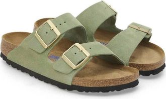 Birkenstock Womens Arizona Suede Sandal In Green Tea