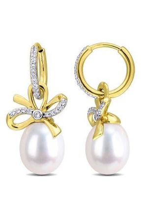 Delmar 9-10mm Cultured Freshwater Pearl & White Sapphire Hoop Earrings - 0.42 ct. at Nordstrom Rack
