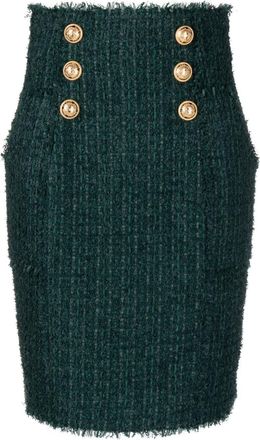 Balmain button-detail tweed pencil skirt - women - Virgin Wool/Polyamide/Viscose/Cotton/Cotton - 34 - Green