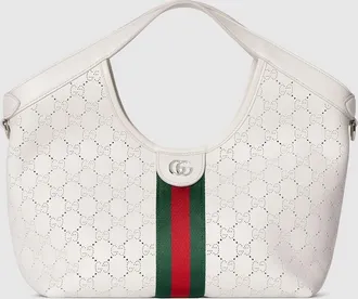Gucci Giglio Small Tote Bag, White, Leather