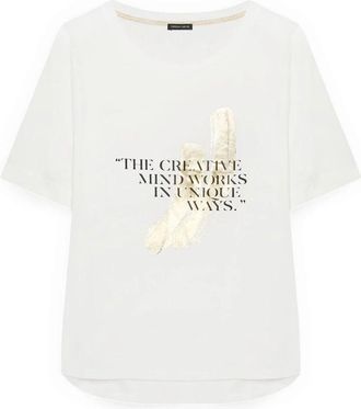 Fiorella Rubino Katoenen T-shirt met Tekst en Print - Dames - T-shirts - Wit - 2XL - Katoen - Tops