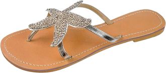 Generic Women Flat Sandals Breathable Cute Bling Rhinestone Pearl Flat Slippers Summer Open Toe Slide Beach Swimming Flip Flops Dressy Casual Walking Shoes (4