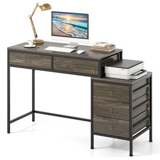 Costway Costway Computer Desk Home Office Desk w/ Side File Cabinet & 5 Drawers in Grey